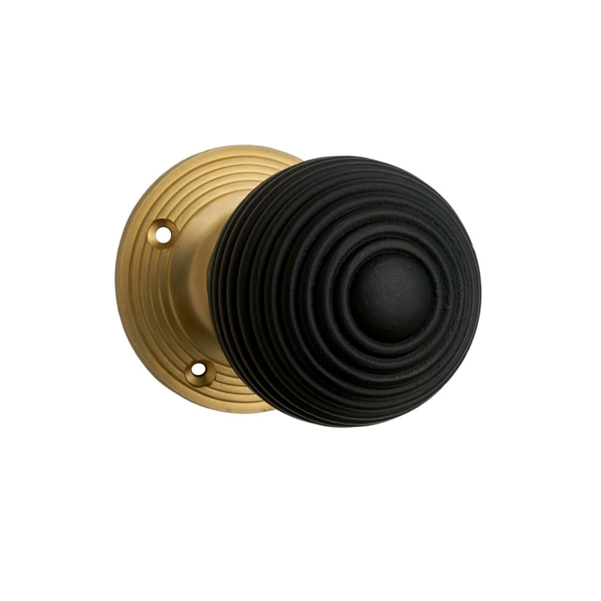 Designer Levers Queen Anne Reeded Door Knob Set - Ebonised Wood/Satin Brass