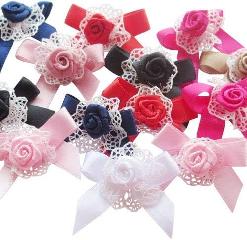 Chenkou Craft New Ribbon Bows with Rose Appliques Wedding Decoration DIY Craft 40pcs
