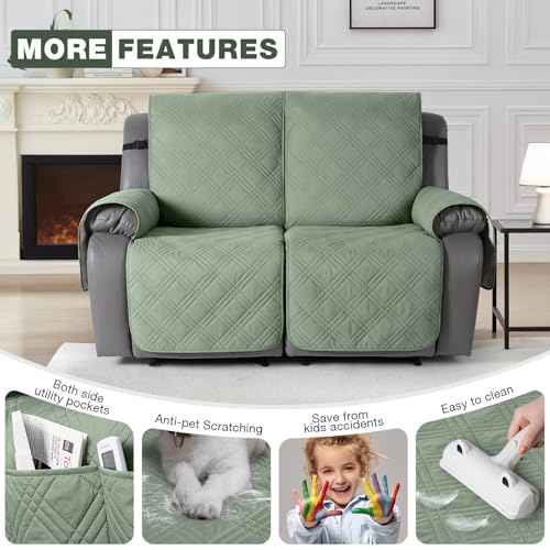 Image of TAOCOCO 100% Waterproof Loveseat Recliner Covers 2 Seater, Split Loveseat Covers for Reclining loveseat, Non Slip Reclining Couch Cover with Double Straps for Kids, Pets(2 Seater, Sage Green)