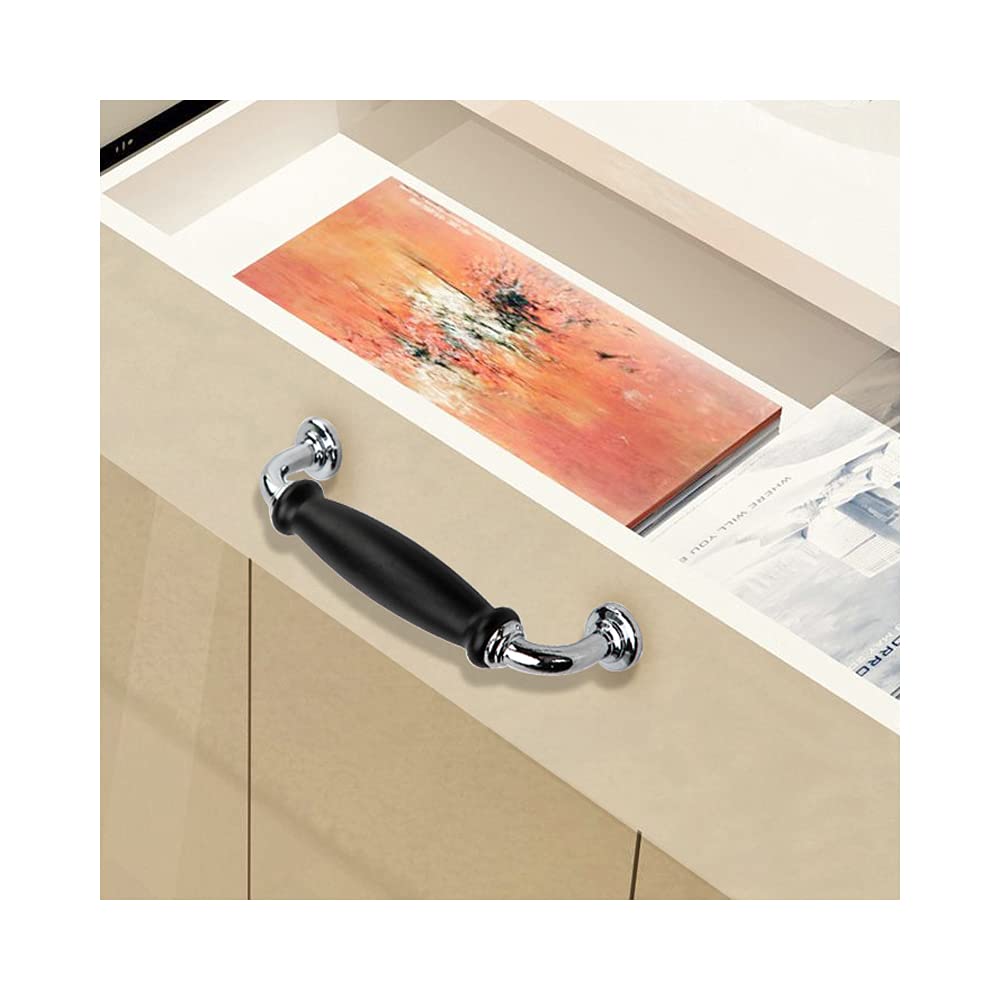 ANSIEDIO 2 Pieces Kitchen Cabinet Door Handles Drawer Knobs Cupboard Pulls Vintage Antique Furniture Cupboard Handles Bright Chrome Black Hole Spacing 128 mm - Image 4
