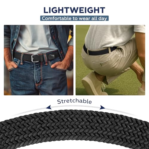 Image of JASGOOD Braided Stretch Belt for Men Golf Casual Fabric Elastic Woven Belt 1 3 /8 inch Adjustable Work