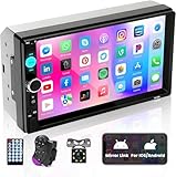 Hikity 7 Inch Double Din Car Stereo Touchscreen Car Radio with Bluetooth, Car Audio with FM/Hands Free Calling/Mirror Link/USB/TF/FM/AUX/EQ/Rear View Camera/Remote Control + Frame