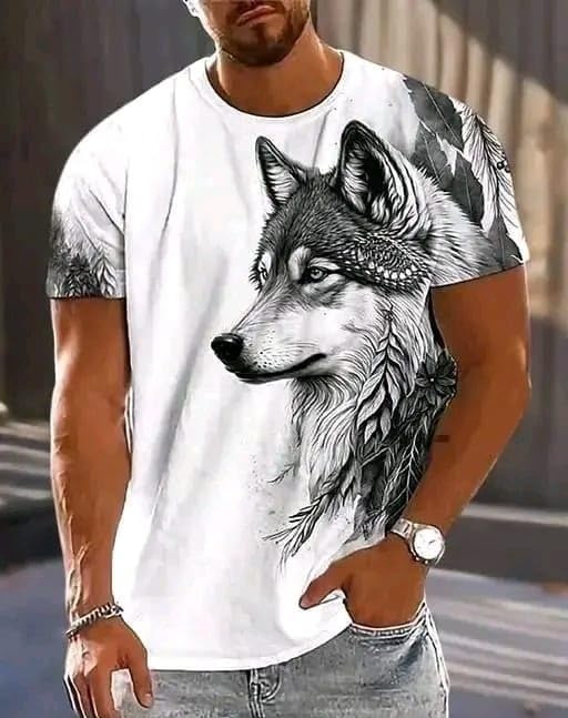 Image of Men Cotton Wolf Printed T Shirt | Round Neck Half Sleeve Casual T-Shirt for Men | Regular Fit Graphic T Shirt