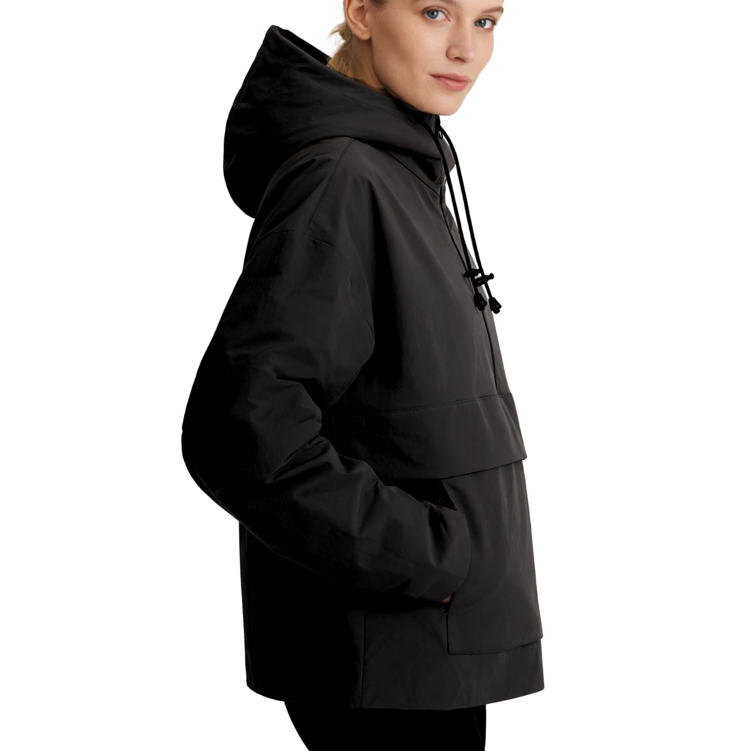 PUFFIT Damen Wasserdichte Regenjacke mit Kapuze, Oversized Leicht Atmungsaktive Windbreaker Jacke, Kapuzenpullover für Frauen Fahrrad Sport Outdoorjacke
