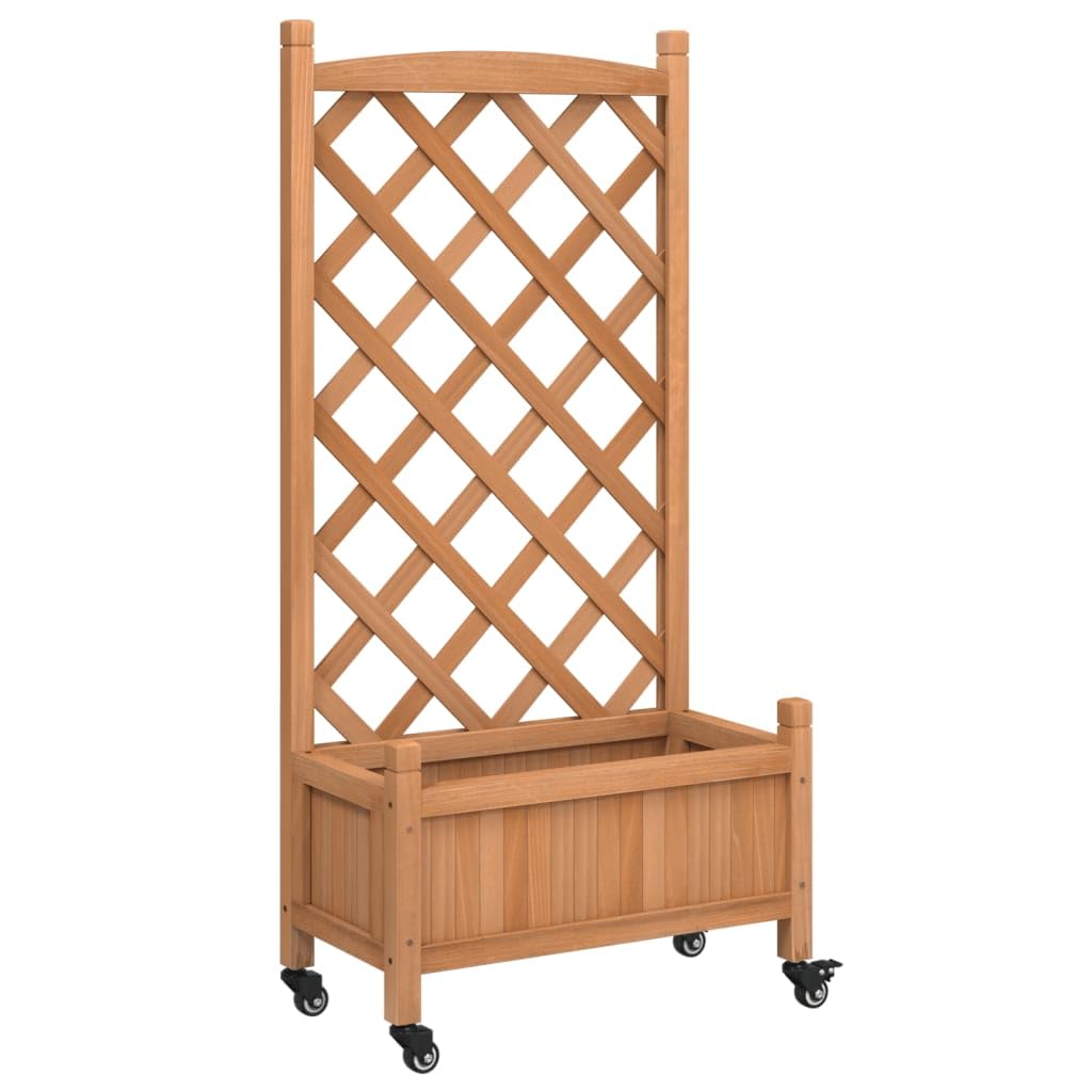 Genérico Jardinera con Enrejado y Ruedas Madera Maciza de Abeto marrón,Casa y jardín,Jardín,Jardinería,Maceteros y jardineras-3207647