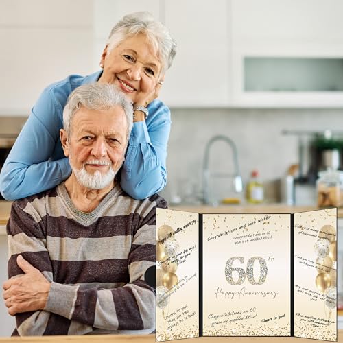 Image of DARUNAXY Black Gold 60th Anniversary Party Decorations, Happy 60th Anniversary Alternative Signature Guest Book for Parents Cheers to 60 Years Gifts 60 Anniversary Signing Card Board Party Supplies