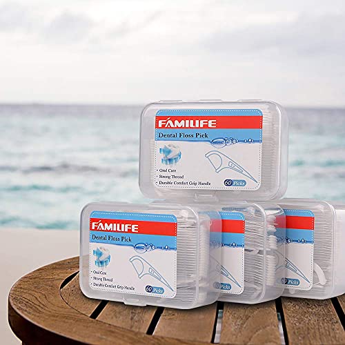 FAMILIFE Dental Floss Picks 240 Picks Threader Flosser with 4 Travel Cases, flossing