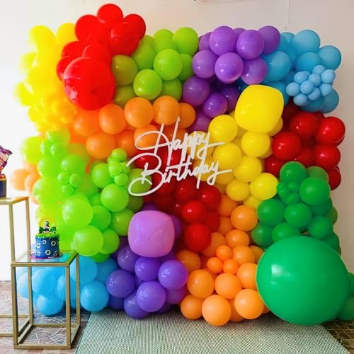 Image of PartyWoo Rainbow Balloon Arch Kit Garland 100 pcs Different Sizes of 36 18 12 10 5 Inch Multicolor Latex Colorful Balloons Assorted Primary Colors for Graduation Baby Shower Birthday Party Decorations