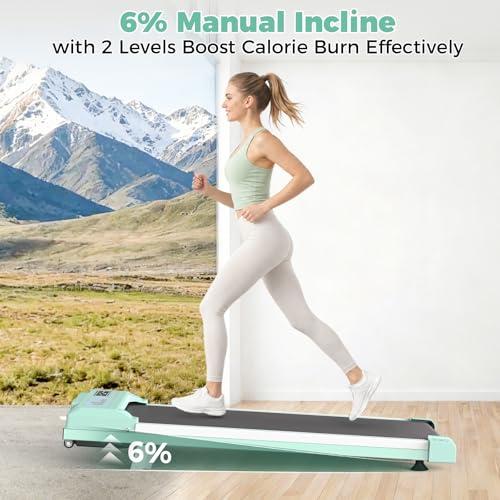 Image of Walking Pad Treadmill for Home Office, Under Desk Treadmill with 2.5HP Quiet Motor, 6% Manual Incline, Remote Control, LED Display, 300 lbs Capacity