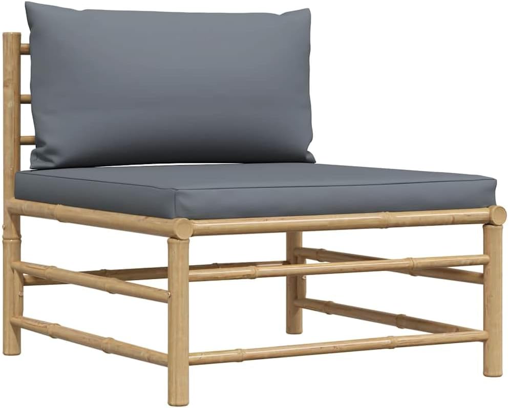 Modular Garden Lounge Sofa, Dark Grey Outdoor Patio Seat, Modern Bamboo Fiber Middle Chair for Balcony, Terrace, and Backyard, 27.6 x 27.6 x 23.6 Inches