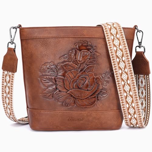 Image of Crossbody Purses for Women, Trendy Embossed Vegan Leather Bucket Bag, Travel Shoulder Handbag with 2 Detachable Straps