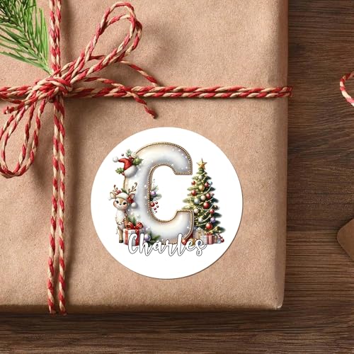 Image of Personalized Christmas Stickers - Custom Name Waterproof Christmas Gift Tags for Gift Box Xmas Holiday Decorations Party Favors - 30 Stickers (Elk)