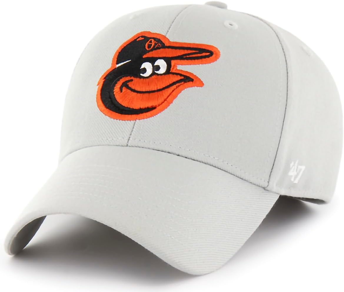 47 Brand MLB Gray Team Color Primary Logo MVP Adjustable Structure Baseball Cap Hat, Adult One Size Fits All
