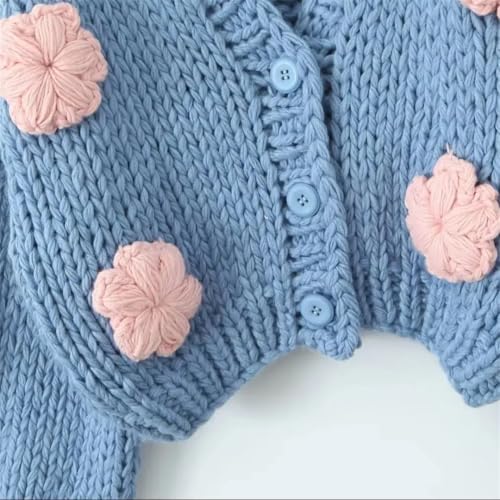 Women Hand Made Crochet 3D Flower Ball Cardigan Retro V Neck Long Sleeve Knit Sweater3