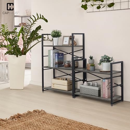 Image of CAPHAUS 3 Tier Small Bookshelf, 24 Inch Width Free Standing Shelf, Bookcase Shelf Storage Organizer, Industrial Book Shelves for Home Office, Living Room, Dark Grey Shelves & Metal Frame
