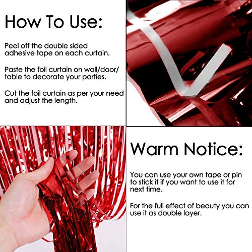 Image of PIKABOO Big 3ft x 6ft Red Foil Fringe Curtains Backdrop Door Window Curtain Party Decoration | Pack of 3