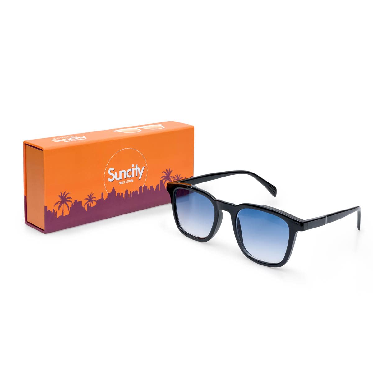 Contacta, Suncity Sole e Lettura, Occhiali da Sole e da Lettura per Uomo e Donna, Occhiali dalla Forma Rettangolare con Lenti Blu Sfumate