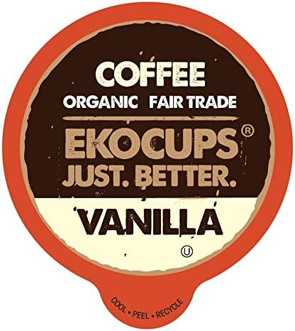 EKOCUPS Artisan Organic Vanilla Flavored Hot or Iced Coffee, Medium roast, in Recyclable Single Serve Cups for the Keurig K Cup Brew, 40 Count
