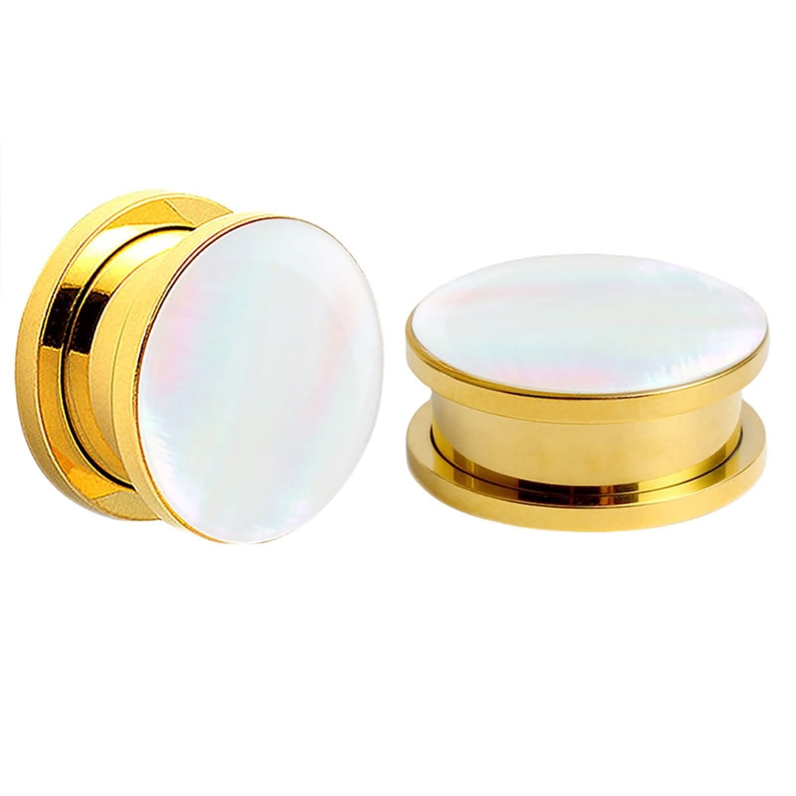 Daesar Plugs 6-16MM Edelstahl, Ohr Tunnel Set Gold Rund mit Weiß Muschel Ohrringe Piercing Ohr Plug Tunnel für Damen