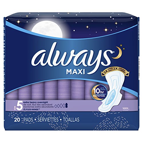 Always Maxi, Size 5, Extra Heavy Overnight Pads With Wings, Unscented, 20 Count