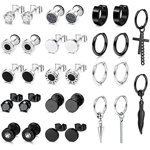 JeweBella 30Pcs Pendientes Hombre de Acero Inoxidable Cover