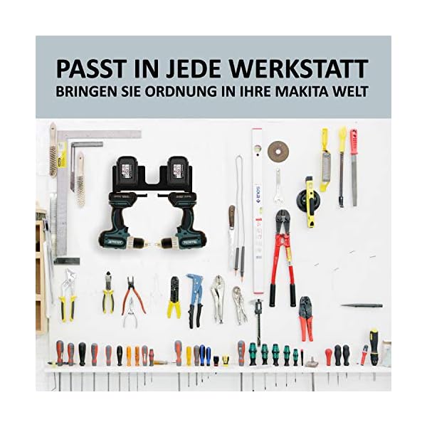Meistergut® Premium Wandhalterung für Makita Akkus aus massivem Stahl [MADE IN GERMANY] - Stabiler Akkuhalter für Ordnung in der Werkstatt und Auto inkl. Befestigungs-Set - Profi Anbringung – Bild 7