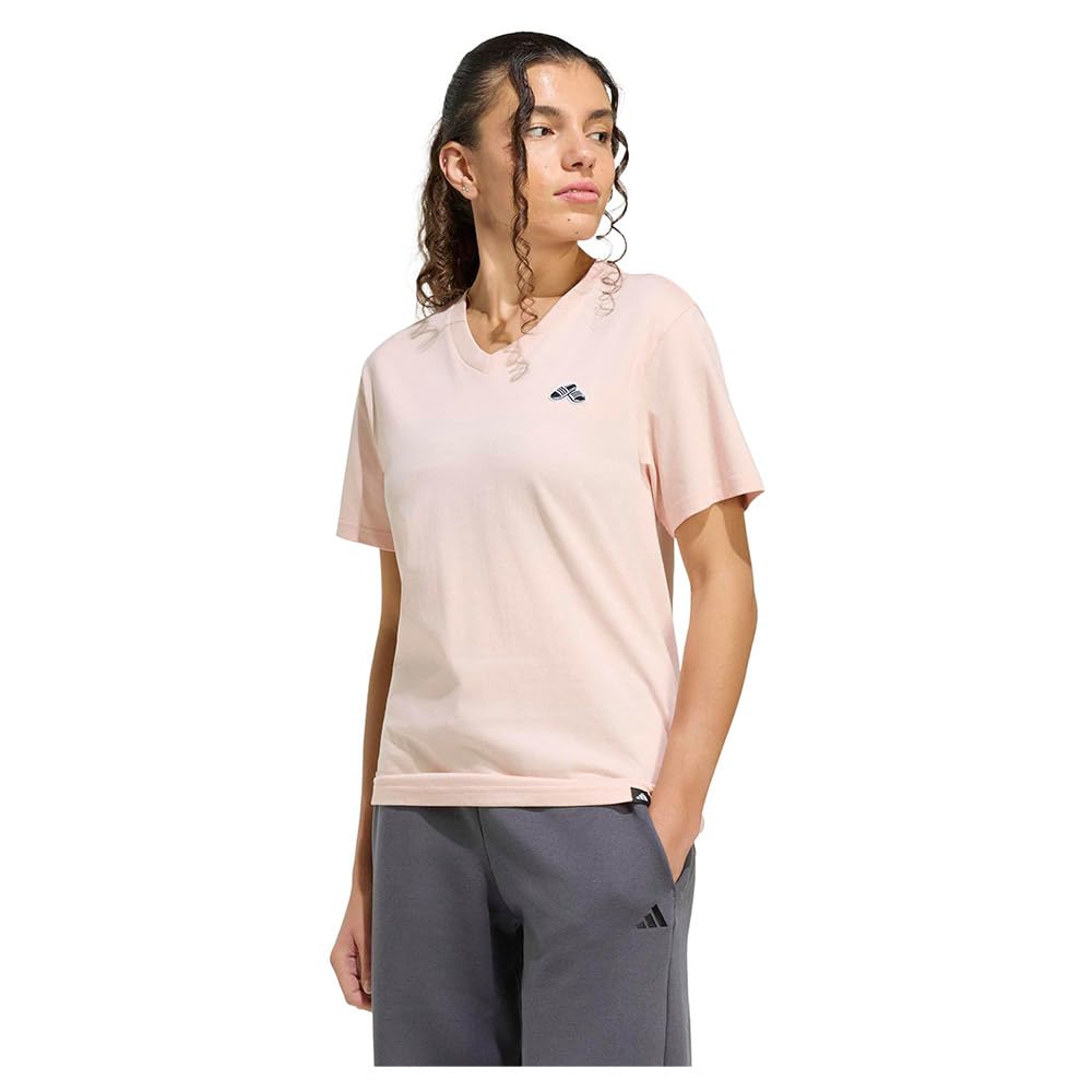 adidas Women's Summer Slide Graphic Vneck T-Shirt, Blush Pink, XS