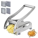 Wapasezyar Pommesschneider Edelstahl, Kartoffelschneider Scheiben mit 2 Klingengrößen, Kartoffelschneider für hausgemachte Pommes, Pommesschneider Edelstahl mit Rutschfester Saugtechnologie