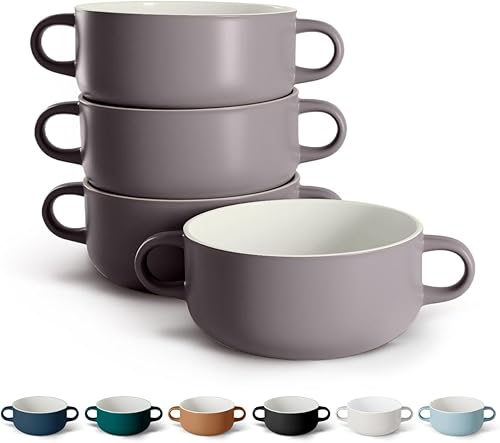 KooK Vajilla para sopa, cuencos de cerámica, para asar, horno, microondas y lavavajillas, con asas, para cazuela, pasta, cereales, 18 onzas, juego
