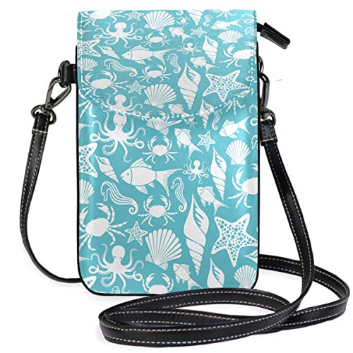 Preisvergleich Produktbild Handy Geldbörse Crossbody Octopus Starfish Jellyfish Seashell Crab Kleine Umhängetasche Handy Geldbörse Geldbörse für Frauen Mädchen