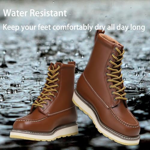 Image of Brown Men's Leather Work Boots - 4 /6 /8 Inch Composite & Soft Toe, Slip Resistant, Oil Resistant, Electrical Hazard, Mark Toe Construction Footwear