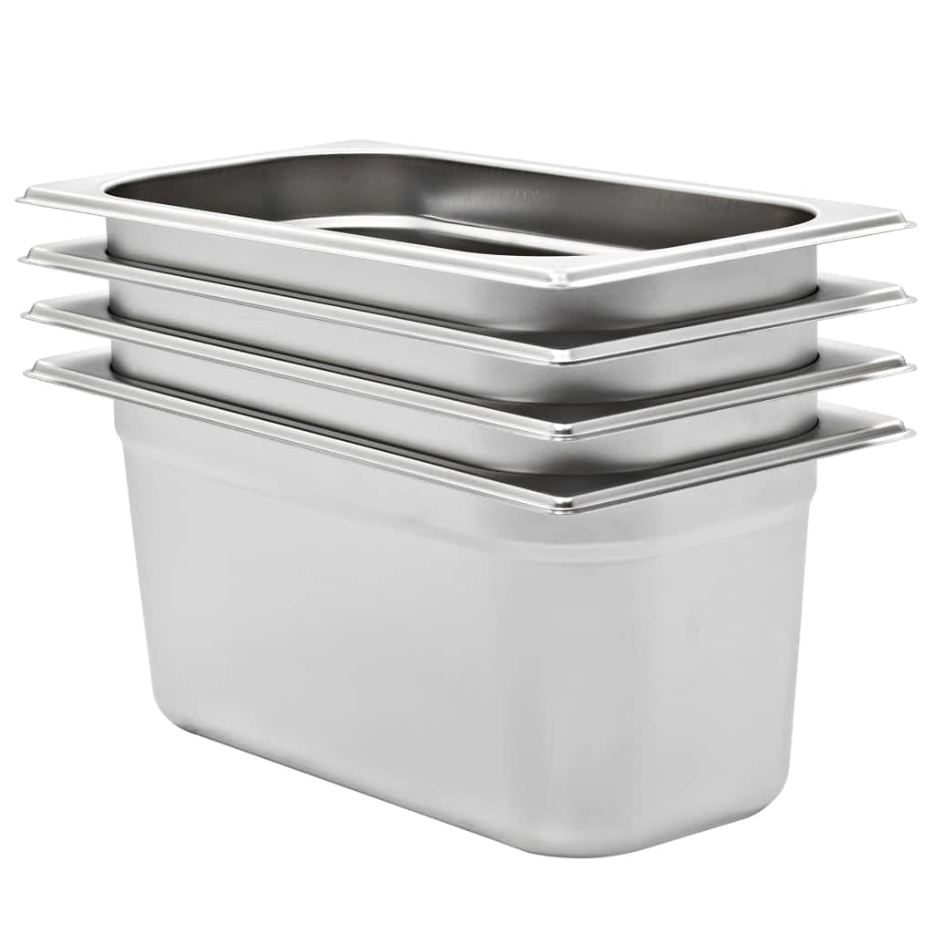 Contenedores Gastronorm GN 1/3, 4 unidades, acero inoxidable, 325 x 176 x 150 mm, 5,7 L, apilables, para Bain-Marie, chafing, dish, buffet, catering, restaurante, cocina, servir, mantener