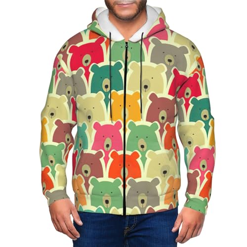 Pull homme hiver chaud et doux : sweat à capuche imprimé ours décontracté