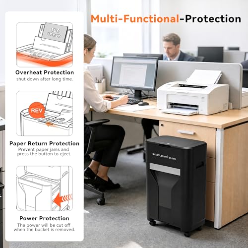 Image of 100-Sheet Auto Feed Paper Shredder, 40 Min Non-Stop, Shredders for Home Office Heavy Duty, P-4 Ultra Security Shredder for Home Office, Cross-Cut with Wheels, 4.5 Gal Bin, <63 dB (OL100)