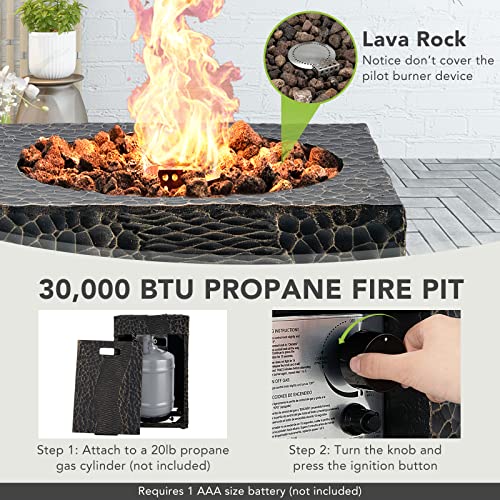 Giantex Fire Pit For Outside 16’’Gas Fireplaces, 30,000 Btu Electronic Ignition Square With Lava Rocks, Instant Touch-Up Pen, Waterproof Cover, For Patio,Outdoor, Csa Certified Outdoor Firepits(Black) #TOP4