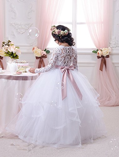GZCYL Long Sleeves First Holy Communion Dress White Lace Flower Girl Dress for Girls 7-162