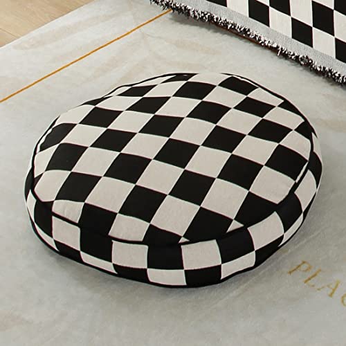 Vctops Black And White Buffalo Plaid Chair Round Floor Pillow Soft Chenille Thicken Meditation Pillow Tatami Floor Chair Cushion For Yoga Living Room Balcony Office (Black,24"X24") #TOP1