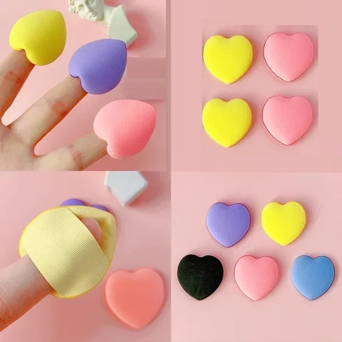 Beautiflame 3pc Mini Blender Makeup Sponge Cosmetic Puff And 1pcs Heart Makeup Sponge Cushion Foundation Powder Sponge Tool Makeup Set of 1Pcs Finger Sponge, Multicolour 1