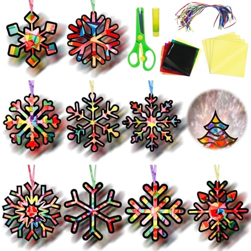 EggSun 36 Sets Winter Snowflake Suncatchers Craft Kit for Kids Ornaments Stained Glass Effect Window Arts and Crafts Kit for Classroom Holiday Birthday Projects Home Favors Decorations Ages 4 8 12