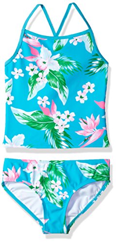 Kanu Surf Girls' Melanie Beach Sport 2-PC UPF 50+ Banded Tankini Swimsuit, Alania Floral Aqua, 8