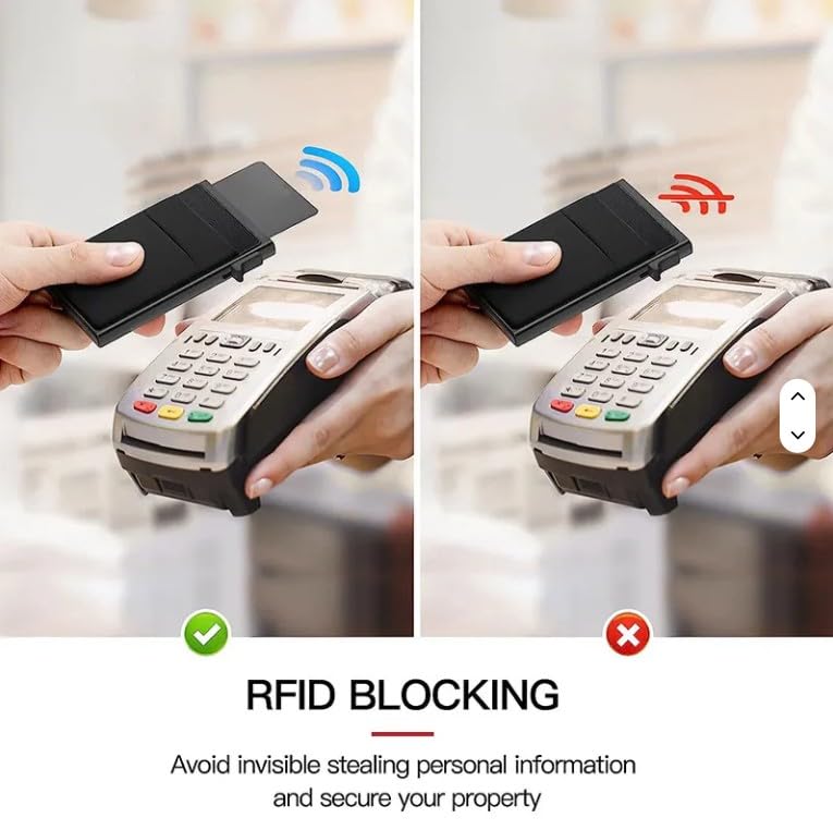 Slim Aluminum Card Holder – RFID Blocking Metal Wallet with Elastic Band, Minimalist Front Pocket Men’s Wallet, Holds Credit Cards, Bills & ID, Lightweight and Durable (Black)2