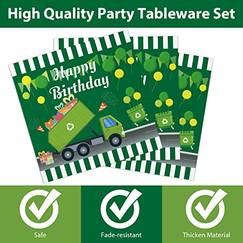 Image of 96 Pcs Garbage Truck Birthday Party Plates and Napkins Party Supplies Trash Trucks Party Tableware Set Waste Management Recycling Party Decorations Favors for Birthday Baby Shower for 24 Guests