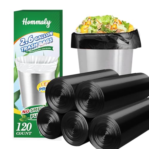 Image of 2.6 Gallon 120 pcs Small Black Trash Bags, Strong 2.5 Gallon 2.6 Gallon Garbage Bags, Bathroom Trash Can Bin Liners,Mini Bags Waste Basket Liner,Fit 6-10 Liter, 2.6 Gal-Black-120