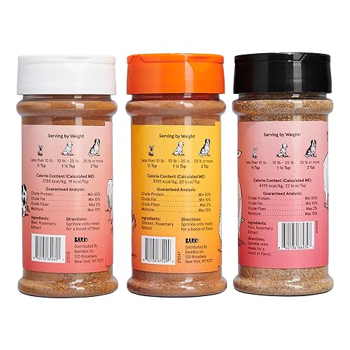 Image of Bark in the Belly Dog Food Topper Variety Pack - Limited Ingredient Blend with Real Beef, Chicken & Ham - Shake & Sprinkle Meal Mixer for Dogs of All Breeds and Life Stages (Pack of 3)