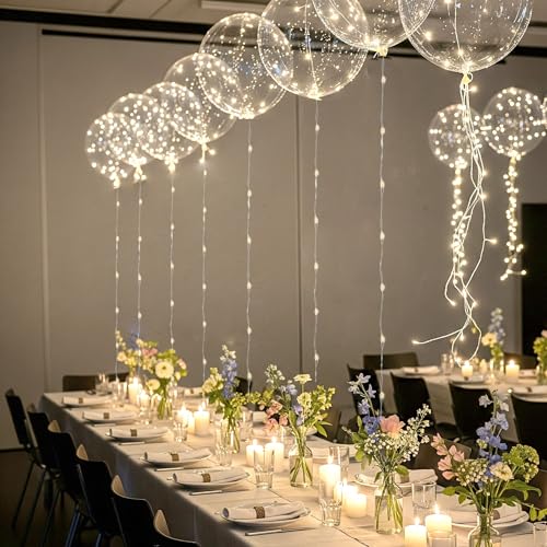 Image of Lightsfever 8pc LED Light up Party Balloons with Batteries, Warm White Lights with Clear Bobo Balloons for Helium or Air, Home Decor Wedding Birthday