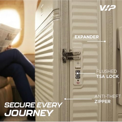 Image of VIP FLEX9010 Expandable Cabin Trolley Bag 55cm | Small | Hard Luggage | 8-Wheel Business Travel Suitcase with 15.6 inch Laptop Compatible | Flushed TSA Lock | 3 Years International Warranty (Beige)