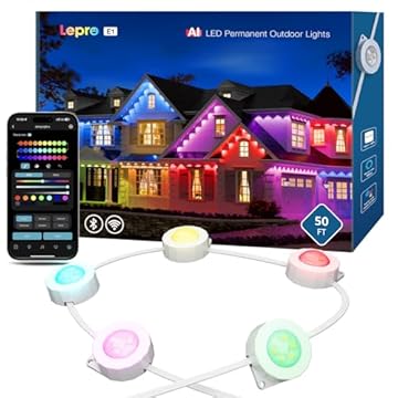 Lepro E1 AI Luci Esterne Permanenti Smart 15M,30LED RGBIC+Bianco Regolabile,Impermeabili,Compatibili Alexa,Google,APP,Assistente di Progettazione Illuminotecnica AI,Luci Cambio Colore per Grondaie