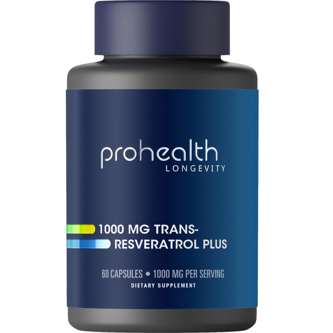 ProHealth Trans-Resveratrol Capsules 1000mg | Pure Organic Resveratrol Supplements for Longevity, Anti-Aging, Heart & Immune Support | Advanced Antioxidant Support | 60 Capsules