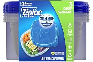 Ziploc Tupperware Airtight Food Storage Deep Square 1.25 Quart Containers with SmartSnap Technology (3 Pack)