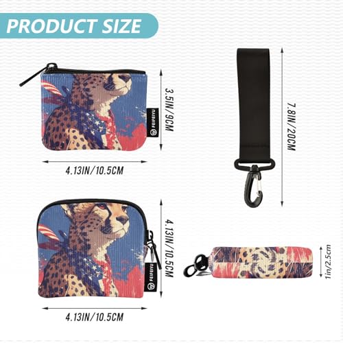 Cartoon Cheetah 4th Of July Independence Day Women's Dual Wallets Business Card Cases Compact Size Money Organizers with Zipper Coin Pocket for Ladies 2 Pcs4